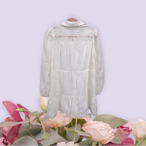 Aeom Womens A Line Dress White Short Lace Collar Boho style size S - Picture 13 of 14